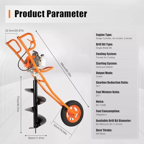 Post Hole Digger, 63CC 3HP 2-S - đánh giá và giá Post Hole Digger